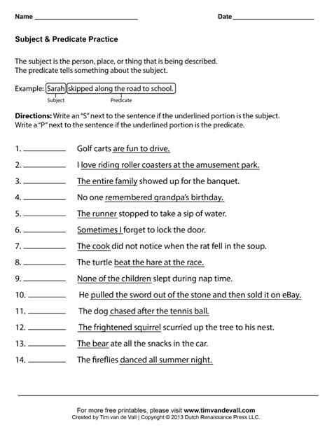 10 Simple Subject And Predicate Worksheets Coo Worksheets