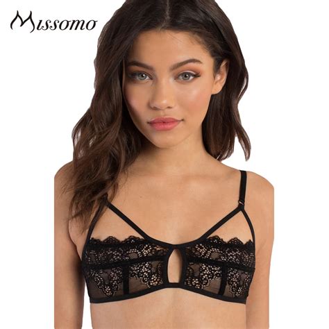 buy missomo women sexy bra lace solid black wireless hollow out back closure 1