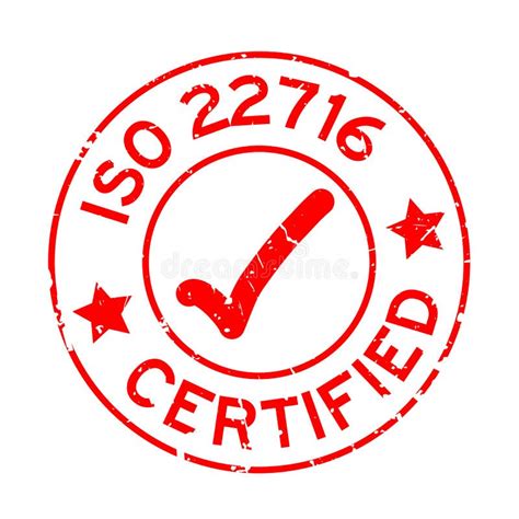 Grunge Red Iso 22716 Certified With Mark Icon Round Rubber Stamp On