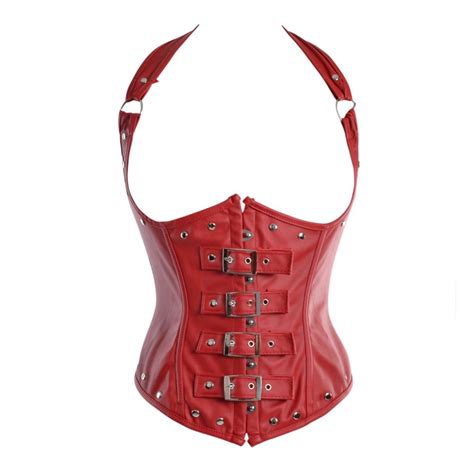 Red Leather Look Underbust Corset Red Corset Underbust Corset Steel Boned Corsets