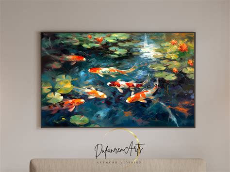 Printable Koi Pond Wall Art For Living Room Impressionist Etsy UK