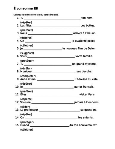 Préférer French Verb Worksheet 3 Teaching Resources