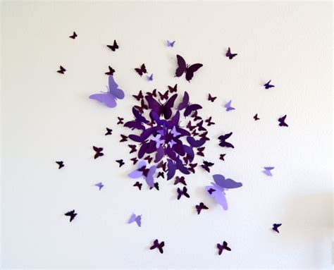 3d Butterfly Wall Art Decal Set Of 70 In Purple Paper Etsy Diy Wall