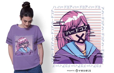 Glitch Anime Girl T Shirt Design Vector Download