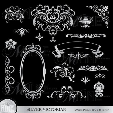 Download 55,000+ royalty free victorian elements vector images. SILVER VICTORIAN Design Elements Digital Clipart, Instant ...