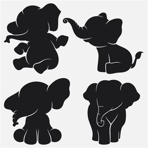 Conjunto De Dibujos Animados De Siluetas De Elefantes Con Diferentes