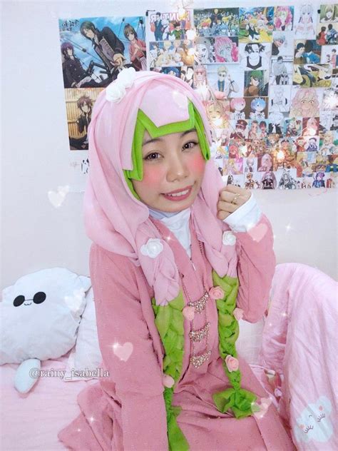 mitsuri kanroji hijab cosplay by rainy isabella love hashira demon slayer kimetsu no yaiba