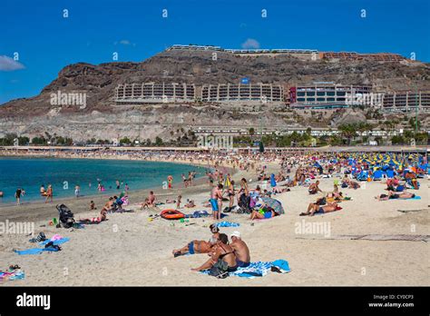 People At Amadores Beach Near Puerto Rico Gran Canaria Canary Stock