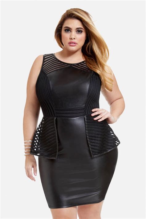 Plus Size Naomi Faux Leather Peplum Dress Fashion To Figure Fashion Plus Size Dresses Plus