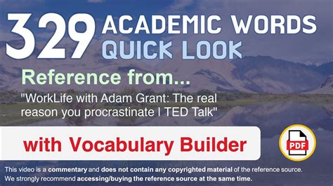 Academic Words Quick Look Ref From The Real Reason You Procrastinate Ted Talk Youtube