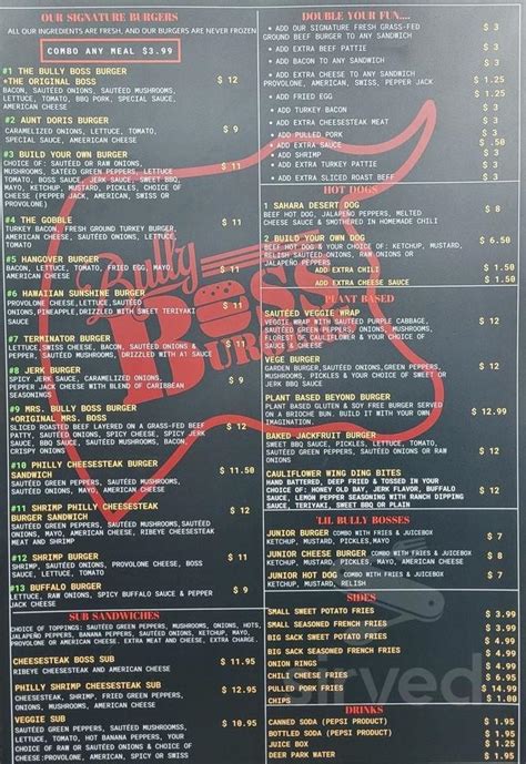 bully boss burgers menu in essex maryland usa