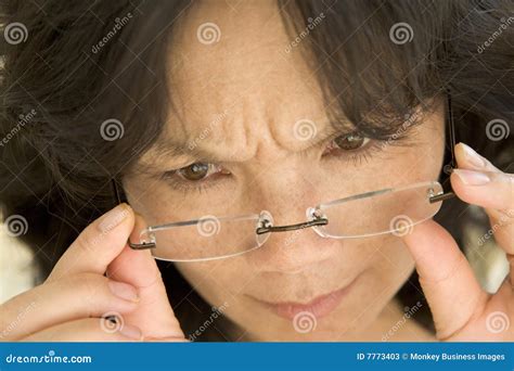 Woman Looking Through New Glasses Stock Image Image Of Inside Spectacles 7773403