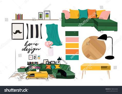 Vector Interior Design Illustration Home Decor Stock Vector Royalty