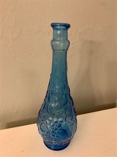 Vintage Rossini Empoli Blue Glass Bottle Blue Footed Etsy