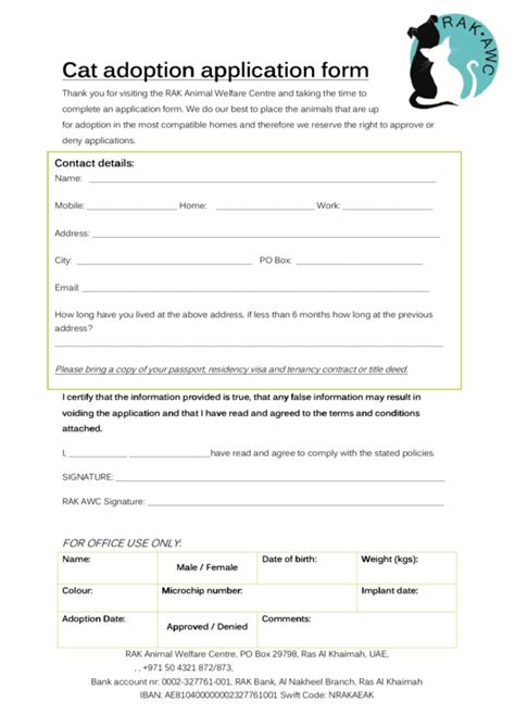 Cat Adoption Application Form Printable Pdf Download