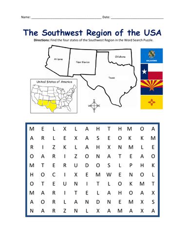Southwest Region Of United States Printable Handout Teaching Resources