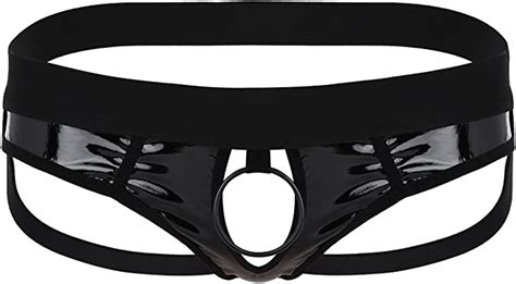 Msemis Mens Sexy Faux Leather Open Front Bikini Thong G