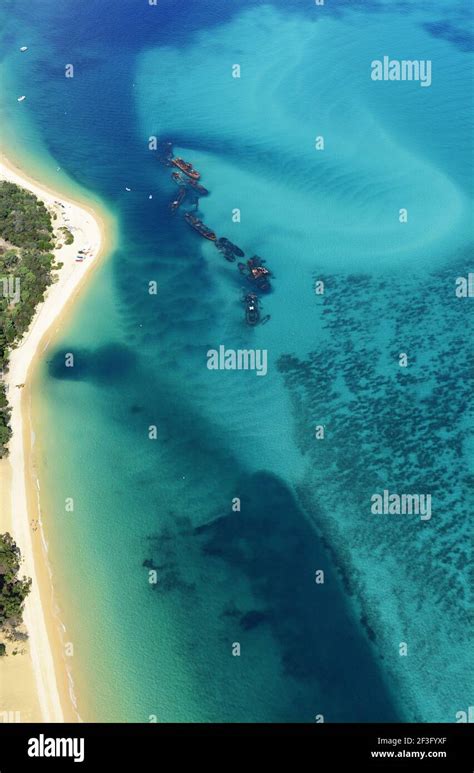 Aerial View Of The Tangalooms Wrecks By Moreton Island In Queensland