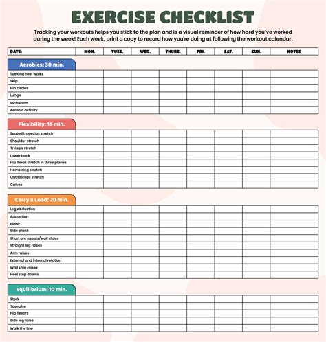 Exercise Checklist 10 Free Pdf Printables Printablee