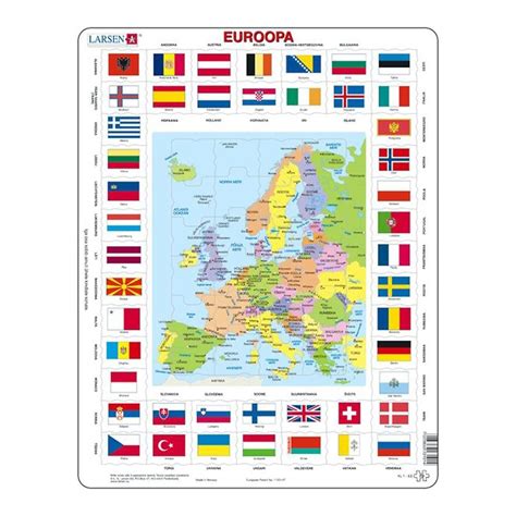 Rahmenpuzzle Karte Und Flaggen Von Europa Estnisch 70 Teile