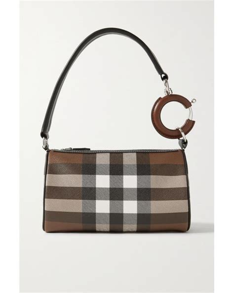 Burberry Leather Trimmed Checked Coated Canvas Shoulder Bag In Brown Lyst
