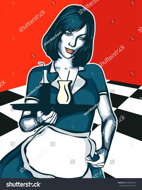 Waitress Tray On Roller Skates Vector Stock Vector Royalty Free 640862587 Shutterstock