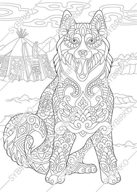 Coloring Pages For Adults Siberian Husky Dog Alaskan Etsy