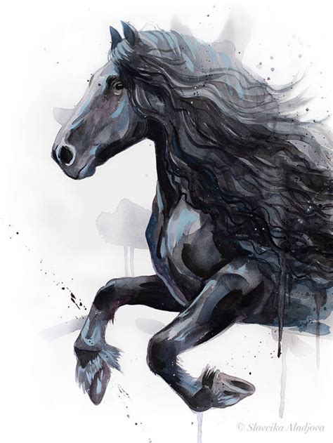 Friesian Horse Watercolor Painting Print By Slaveika Aladjova Etsy