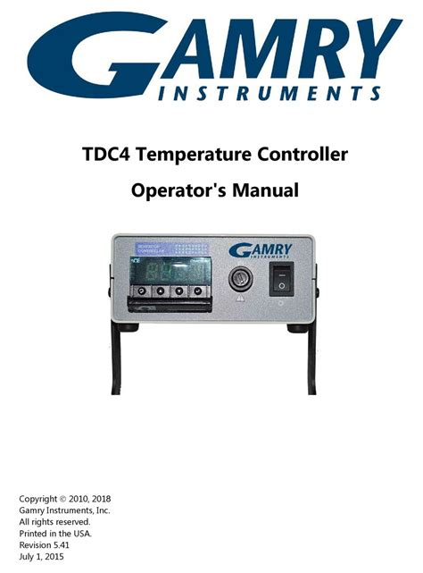 Gamry Instruments Tdc4 Operators Manual Pdf Download Manualslib