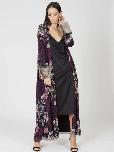 Dark Floral Faux Fur Cuff Jacket | Floral coat, Floral print jacket, Floral jacket