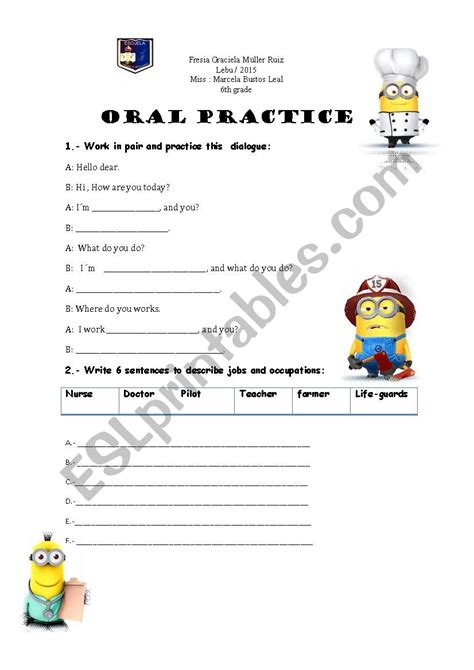Oral Practice Esl Worksheet By Marc