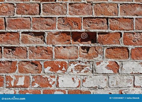Old Red Brick Wall With Peeling Plaster Stock Image Image Of