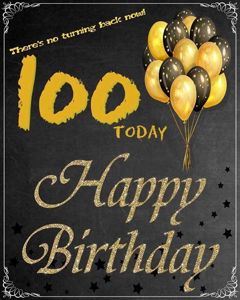 100th Birthday Chalkboard Poster Happy 100th Birthday Anniversary