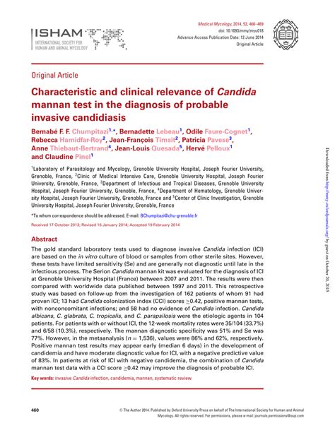Pdf Characteristic And Clinical Relevance Of Candida Mannan Test In