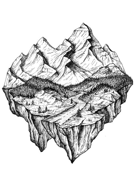 √ Landscape Mountain Landscape Ink Drawing Popular Century