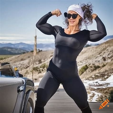 Fashion Photo Of A Mature Muscular Woman Bodybuilder In Spandex Attire