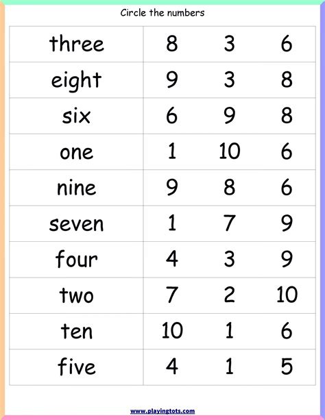 Word Numbers Worksheets