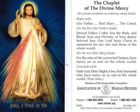 Divine Mercy Prayer Card Divine Mercy Divine Mercy Prayer Divine Mercy Chaplet
