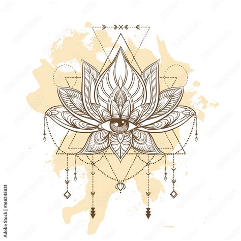 Filigree Lotus Flower On Sacred Geometry Sign Vector Handdrawn