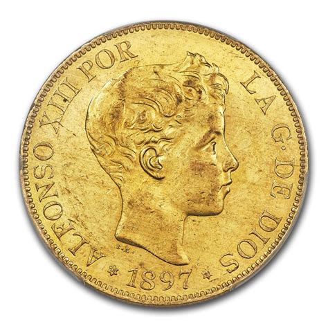 Buy 1897 Spain Gold 100 Pesetas Alfonso Xiii Ms 61 Pcgs Apmex