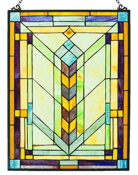 Geometric Rectangular Stained Glass Window Panel 24 Inches Multi Colored Stained Glass