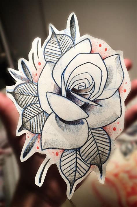 A Drawing Of A White Rose In Someones Hand