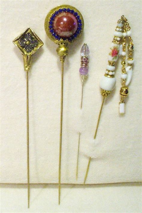 4 Antique Style Victorian Hat Pins With Vintage And Antique