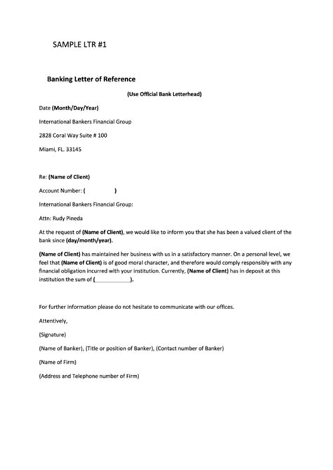 banking letter  reference template printable