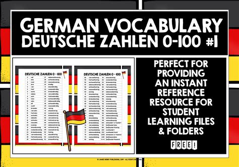 German Numbers 0 100 List Freebie 1 Teaching Resources
