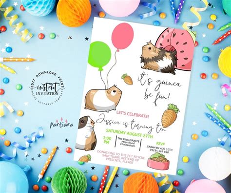 Guinea Pig Party Invitation Guinea Pig Birthday Party Invite Etsy