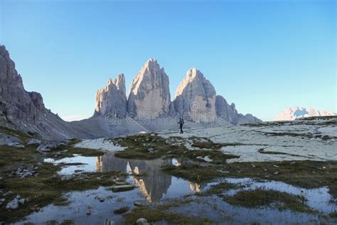 A Man Hiking With The View On The Tre Cime Di Lavaredo Drei Zinnen