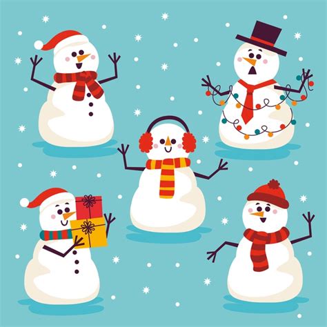 Festival season cute snowman cartoon animation pictures for powerpoint ppt template and word document, facebook social. Cartoon snowman character collection | Free Vector