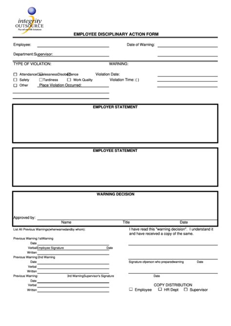 Fillable Employee Disciplinary Action Form Printable Pdf Download