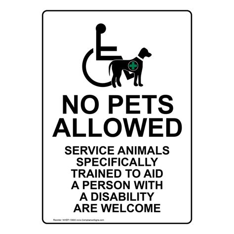 Portrait No Pets Allowed Service Animals Welcome Sign Nhep 13900 Handicap
